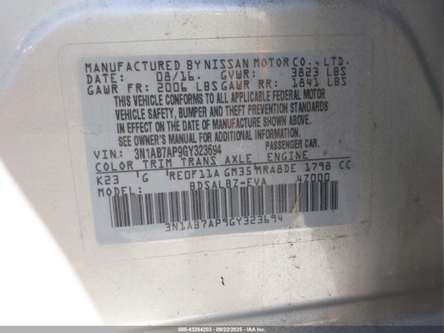 3N1AB7AP9GY323694 Nissan 2016
