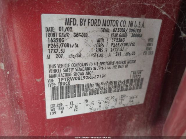 2002 FORD F-150 1FTRW08L92KB82180 Photo 8