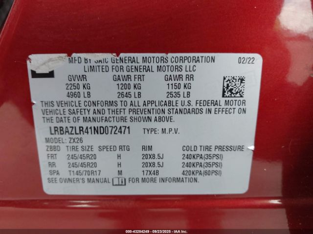 2022 BUICK ENVISION LRBAZLR41ND072471 Photo 8