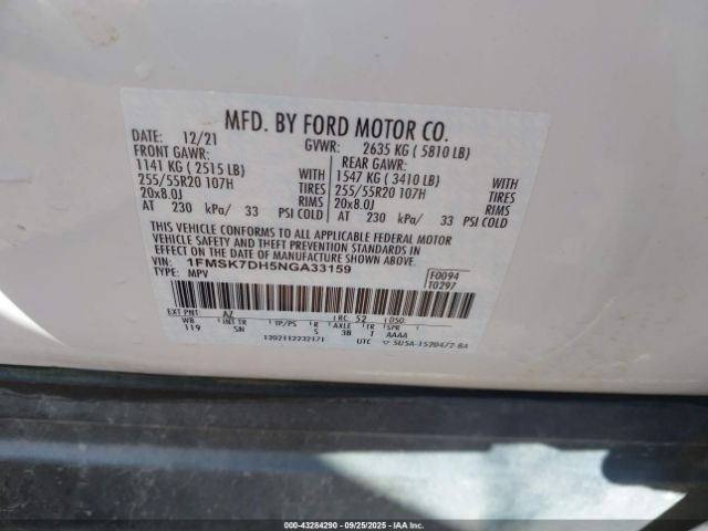 2022 FORD EXPLORER 1FMSK7DH5NGA33159 Photo 8