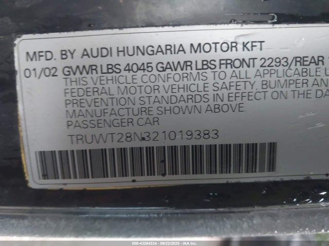 2002 AUDI TT TRUWT28N321019383 Photo 8