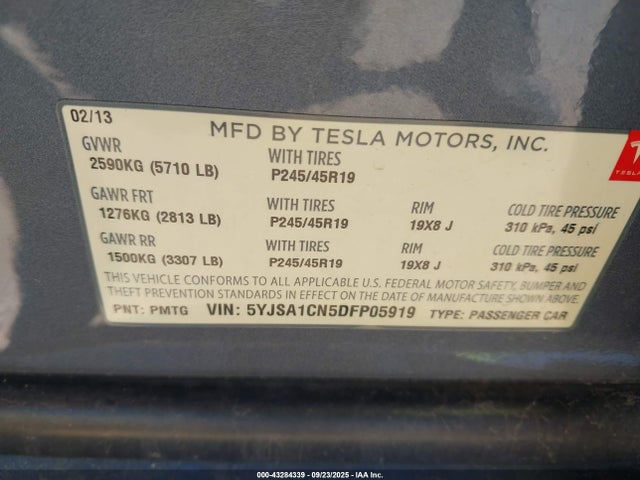 2013 TESLA MODEL S 5YJSA1CN5DFP05919 Photo 8