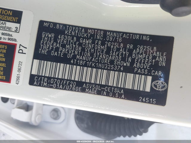 4T1BF1FK1HU325374 Toyota 2ar-fe