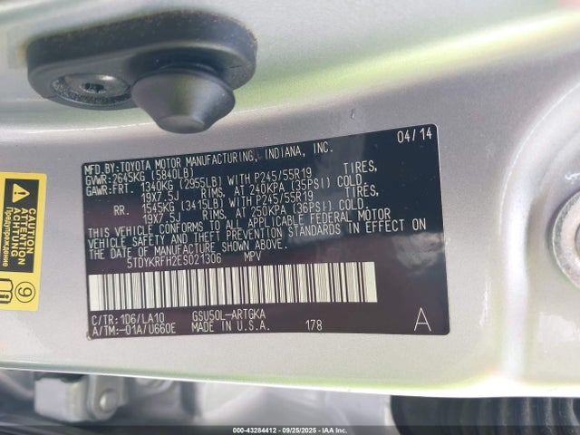 5TDYKRFH2ES021306 Toyota Highlander Limited V6