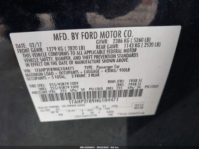 1FAHP2F89HG104471 Ford 3.5l ti-vct