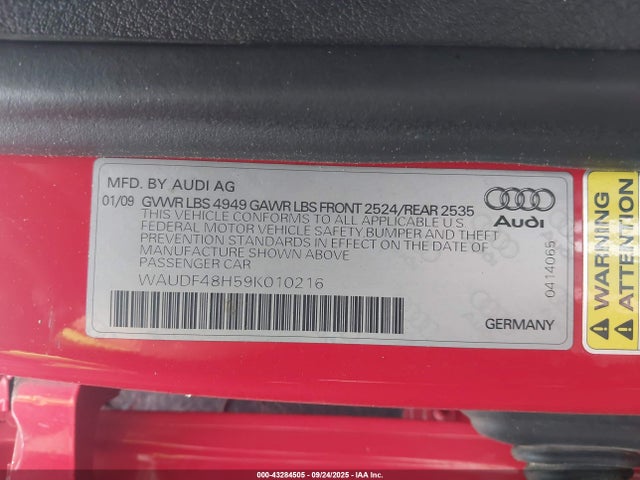 2009 AUDI A4 WAUDF48H59K010216 Photo 8