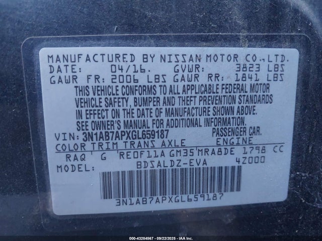 3N1AB7APXGL659187 Nissan 2016