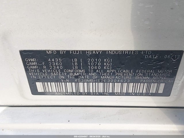 Subaru 2.5na u5 2014 4S3BMBH60E3004623 Image 9