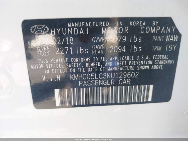2019 HYUNDAI IONIQ HYBRID KMHC05LC3KU129602 Photo 8