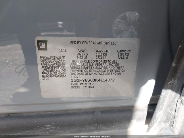 1G1FY6S03K4114372 Chevrolet 2019