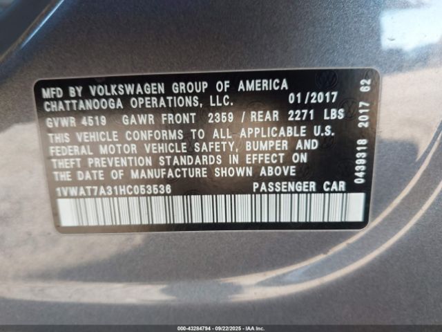 2017 VOLKSWAGEN PASSAT 1VWAT7A31HC053536 Photo 8