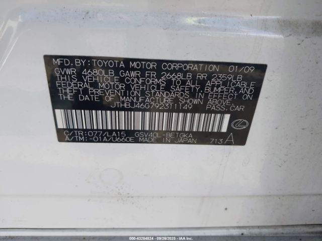 2009 LEXUS ES 350 JTHBJ46G792311149 Photo 8
