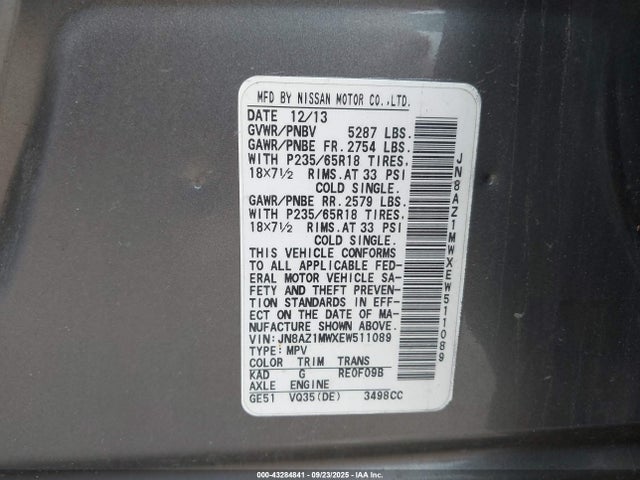 JN8AZ1MWXEW511089 Nissan 2014
