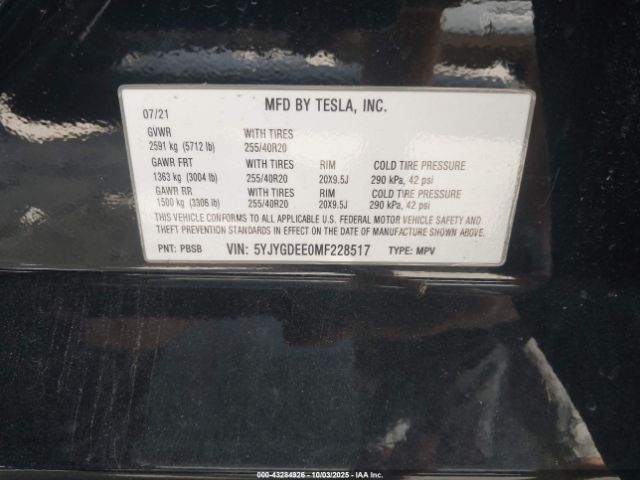2021 TESLA MODEL Y 5YJYGDEE0MF228517 Photo 8