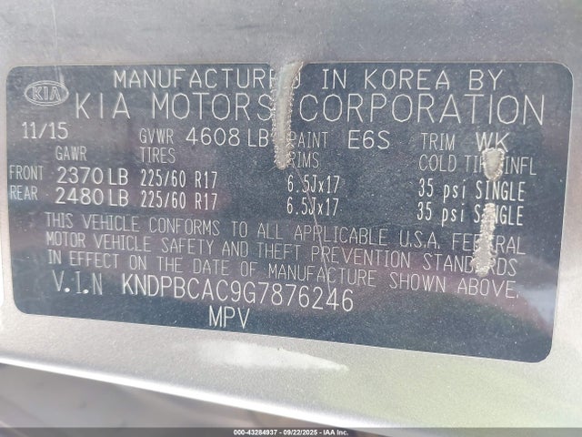 KIA dohc gdi theta ii 2016 KNDPBCAC9G7876246 Image 9