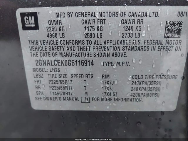 2GNALCEK0G6116914 Chevrolet lea - e85 max, aluminum