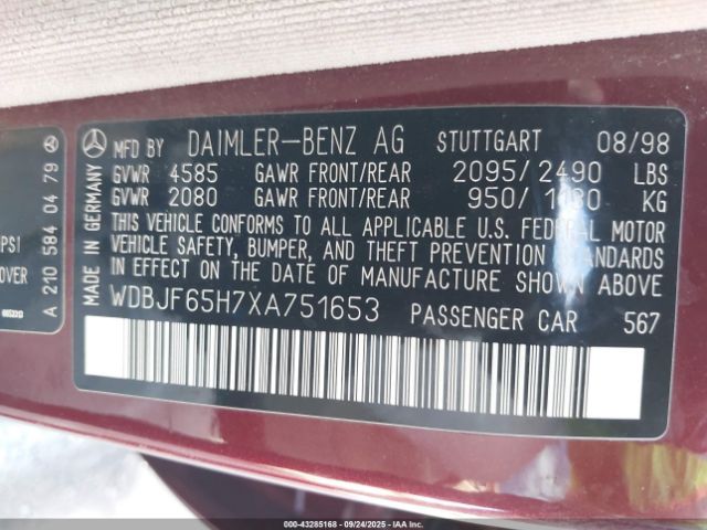 1999 MERCEDES-BENZ E 320 WDBJF65H7XA751653 Photo 8