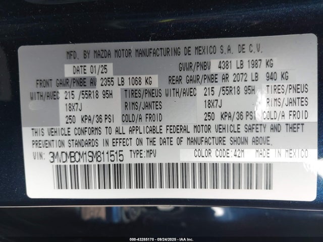 Aukcja sprzedaży 2025 Mazda Cx-30 2.5 S Preferred Package, vin: 3MVDMBCM1SM811515, numer aukcji: 43285170