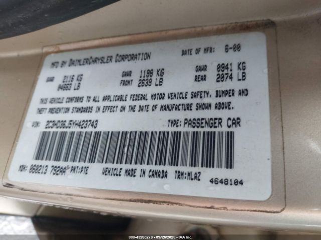 2000 CHRYSLER CONCORDE 2C3HD36J5YH423743 Photo 8