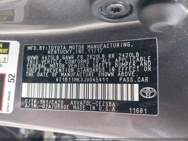 4T1B11HK3JU045411 Toyota a25a-fks