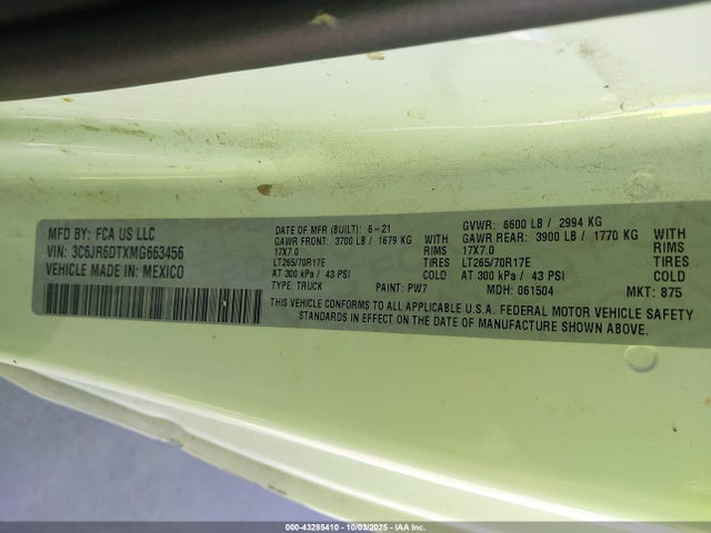 3C6JR6DTXMG663456 RAM 1500