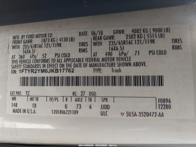 Ford 2018 2018 1FTYR2YM6JKB17762 Image 9