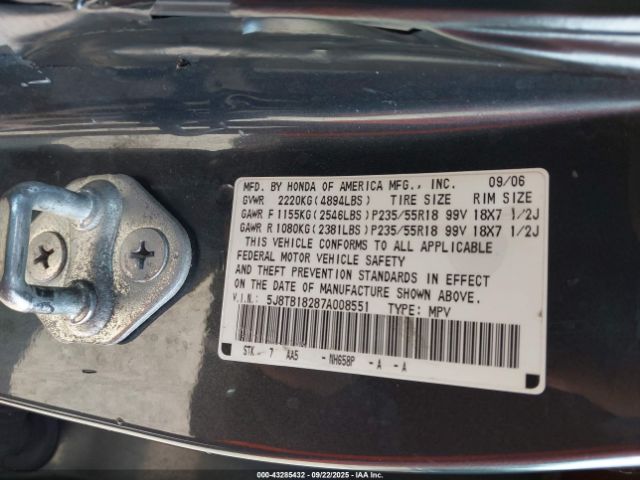 2007 ACURA RDX 5J8TB18287A008551 Photo 8