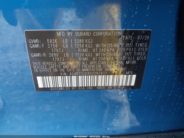 4S4BTGUD9S3297417 Subaru u4