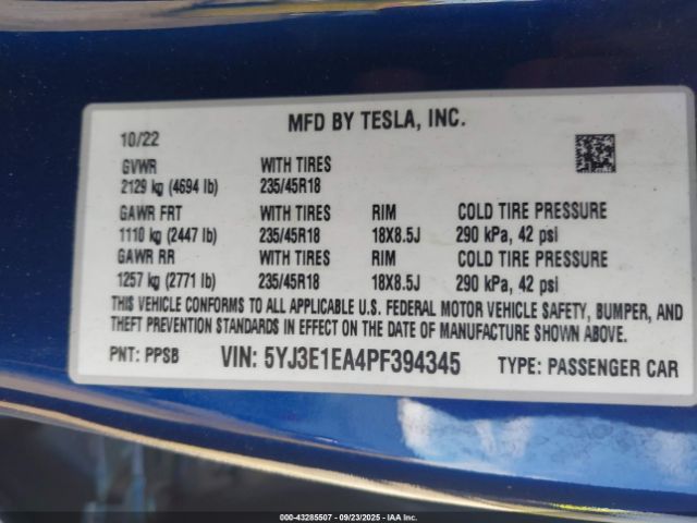 2023 TESLA MODEL 3 5YJ3E1EA4PF394345 Photo 8