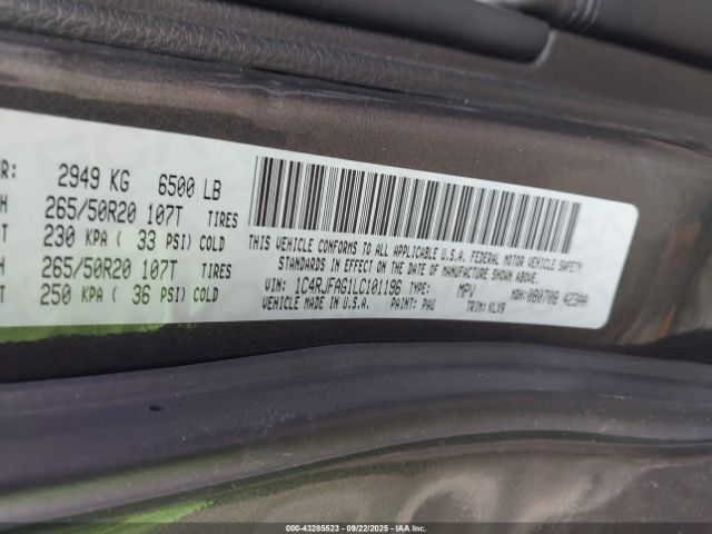 2020 JEEP GRAND CHEROKEE 1C4RJFAG1LC101196 Photo 8