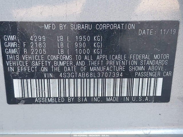 Subaru 2020 2020 4S3GTAB68L3707394 Image 9