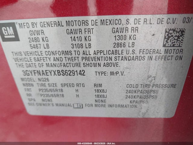 2011 CADILLAC SRX 3GYFNAEYXBS629142 Photo 8