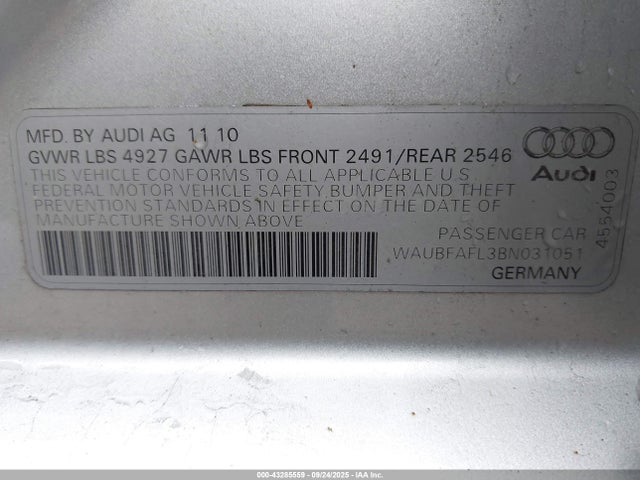2011 AUDI A4 WAUBFAFL3BN031051 Photo 8