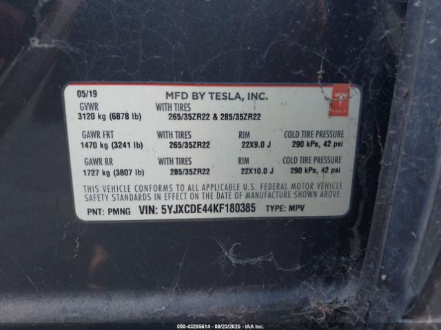 2019 TESLA MODEL X 5YJXCDE44KF180385 Photo 8