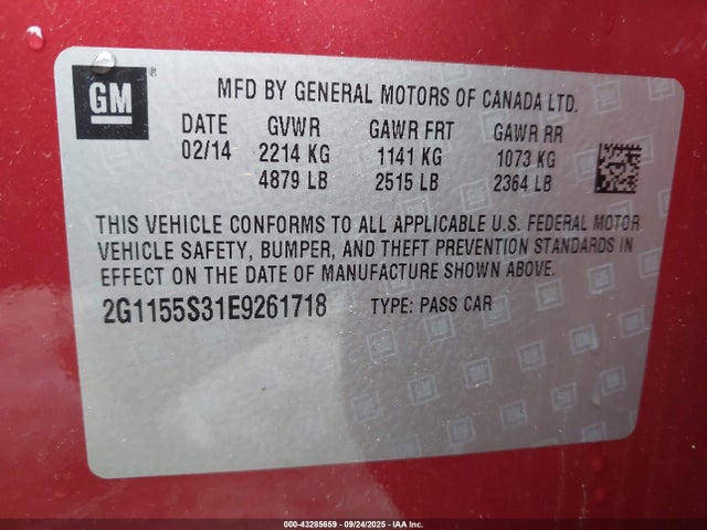 Chevrolet lfx 2014 2G1155S31E9261718 Image 9