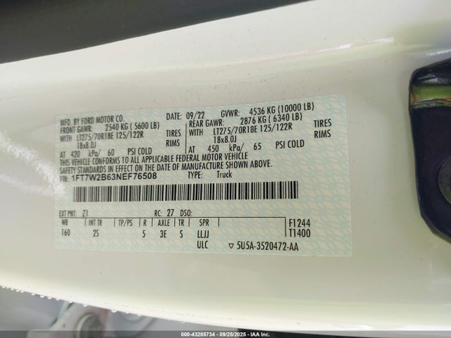 Ford 2022 2022 1FT7W2B63NEF76508 Image 9