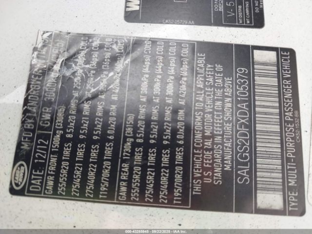 2013 LAND ROVER RANGE ROVER SALGS2DFXDA105379 Photo 8