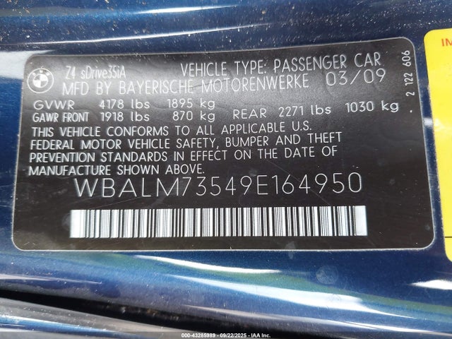 2009 BMW Z4 WBALM73549E164950 Photo 8