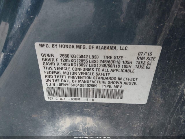 5FNYF6H84GB102959 Honda j35y6