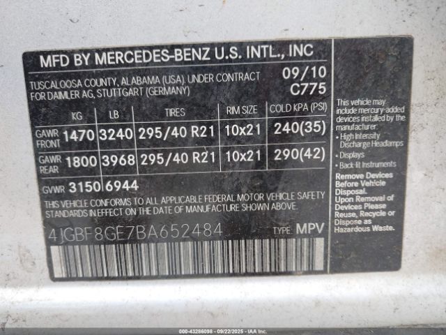 2011 MERCEDES-BENZ GL 550 4JGBF8GE7BA652484 Photo 8