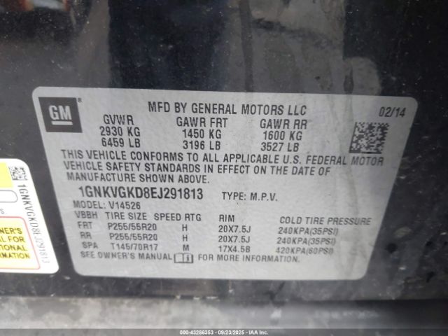 2014 CHEVROLET TRAVERSE 1GNKVGKD8EJ291813 Photo 8