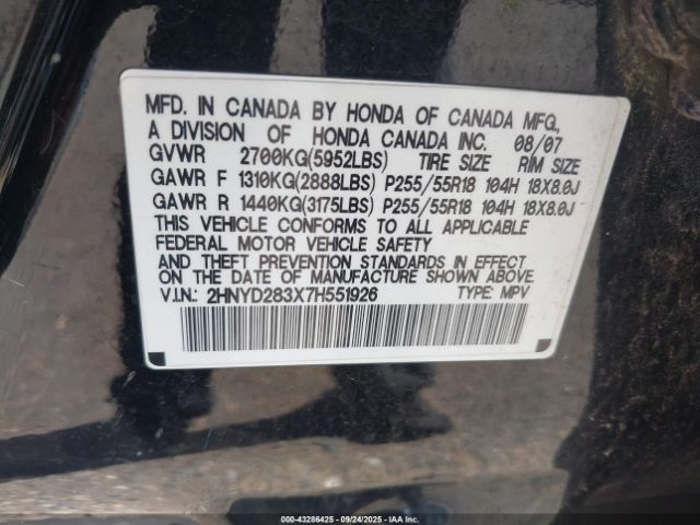 2007 ACURA MDX 2HNYD283X7H551926 Photo 8