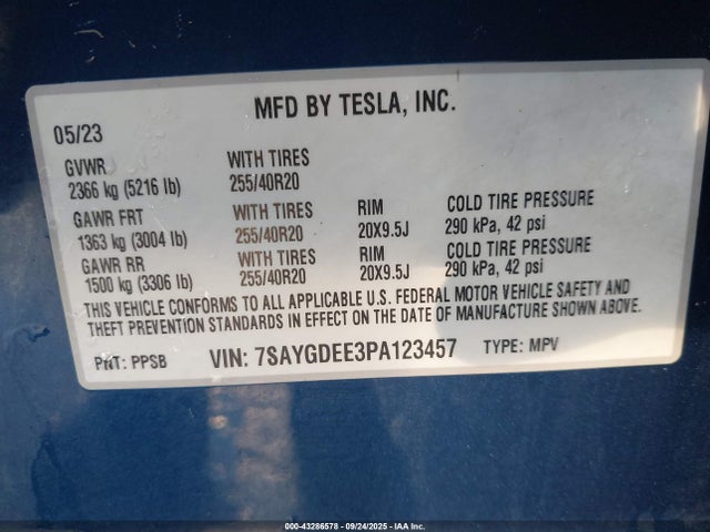 Aukcja sprzedaży 2023 Tesla Model Y Awd/long Range Dual Motor All-wheel Drive, vin: 7SAYGDEE3PA123457, numer aukcji: 43286578