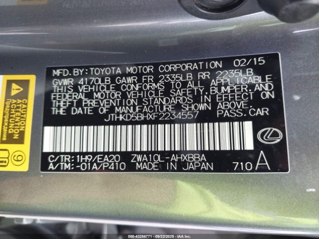 2015 LEXUS CT 200H JTHKD5BHXF2234557 Photo 8