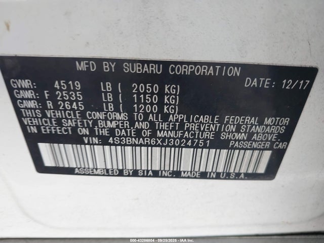 Subaru u5 2018 4S3BNAR6XJ3024751 Image 9