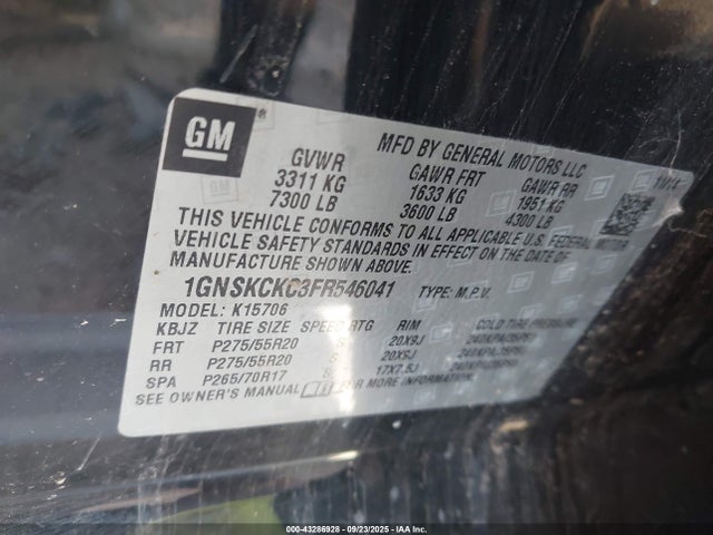 1GNSKCKC3FR546041 Chevrolet l83 - vvt, active fuel management, aluminum