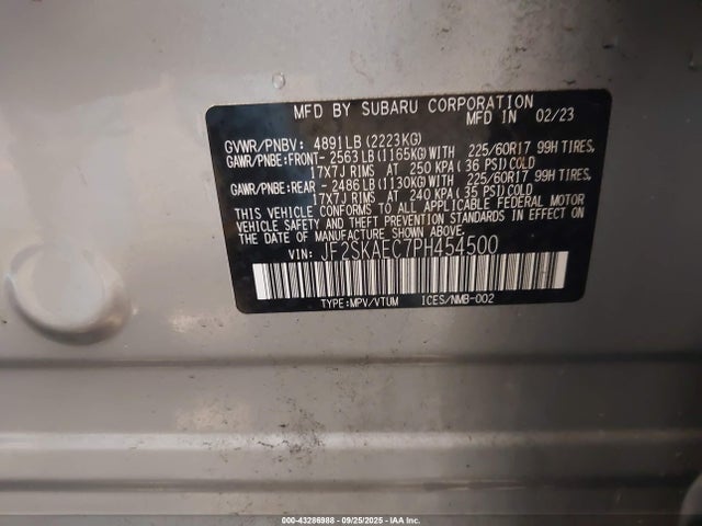 Продаж на аукціоні авто 2023 Subaru Forester Premium, vin: JF2SKAEC7PH454500, номер лоту: 43286988