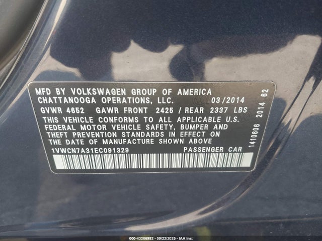 Volkswagen Passat 2014 1VWCN7A31EC091329 Image 9