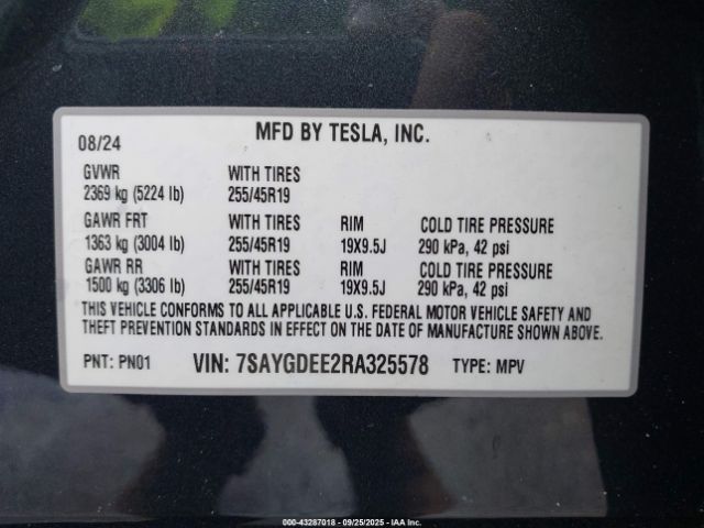 2024 TESLA MODEL Y 7SAYGDEE2RA325578 Photo 8