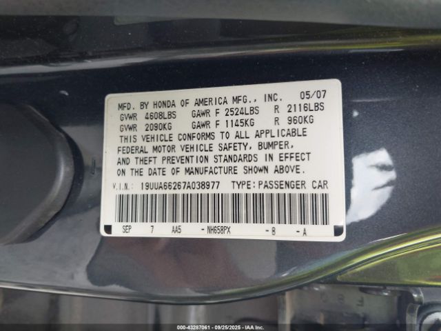 2007 ACURA TL 19UUA66267A038977 Photo 8